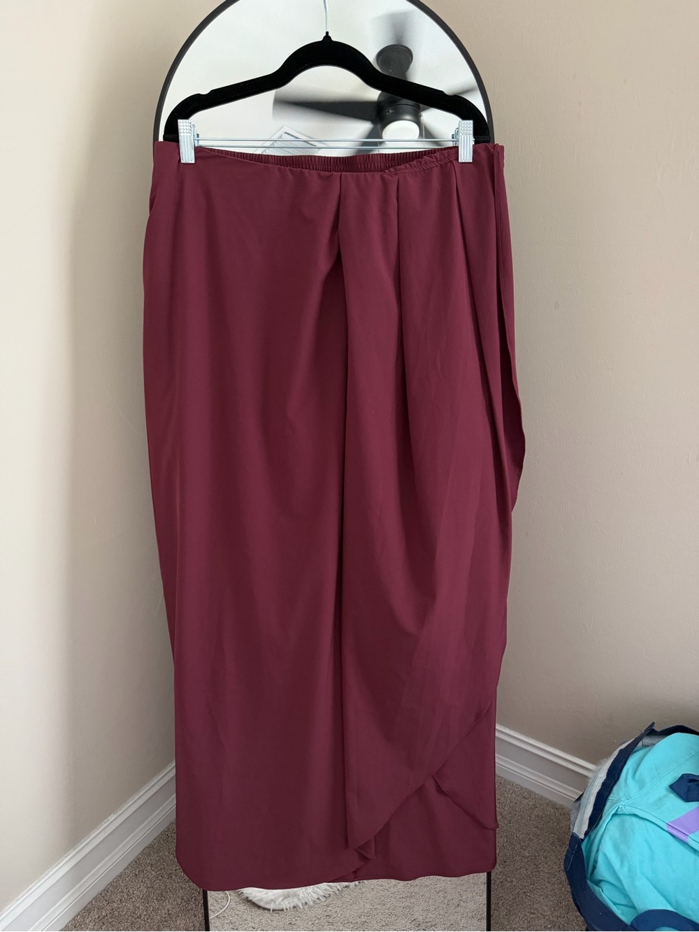 Halara Women's Burgundy Skirt - Elastic Waist Elegant Draped Design